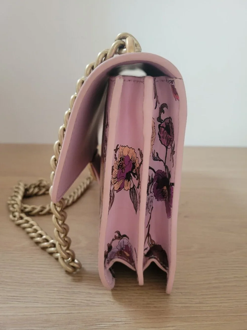 PINKO Love Me Tender Floral Crossbody Bag Pink Gold Chain Shoulder Purse